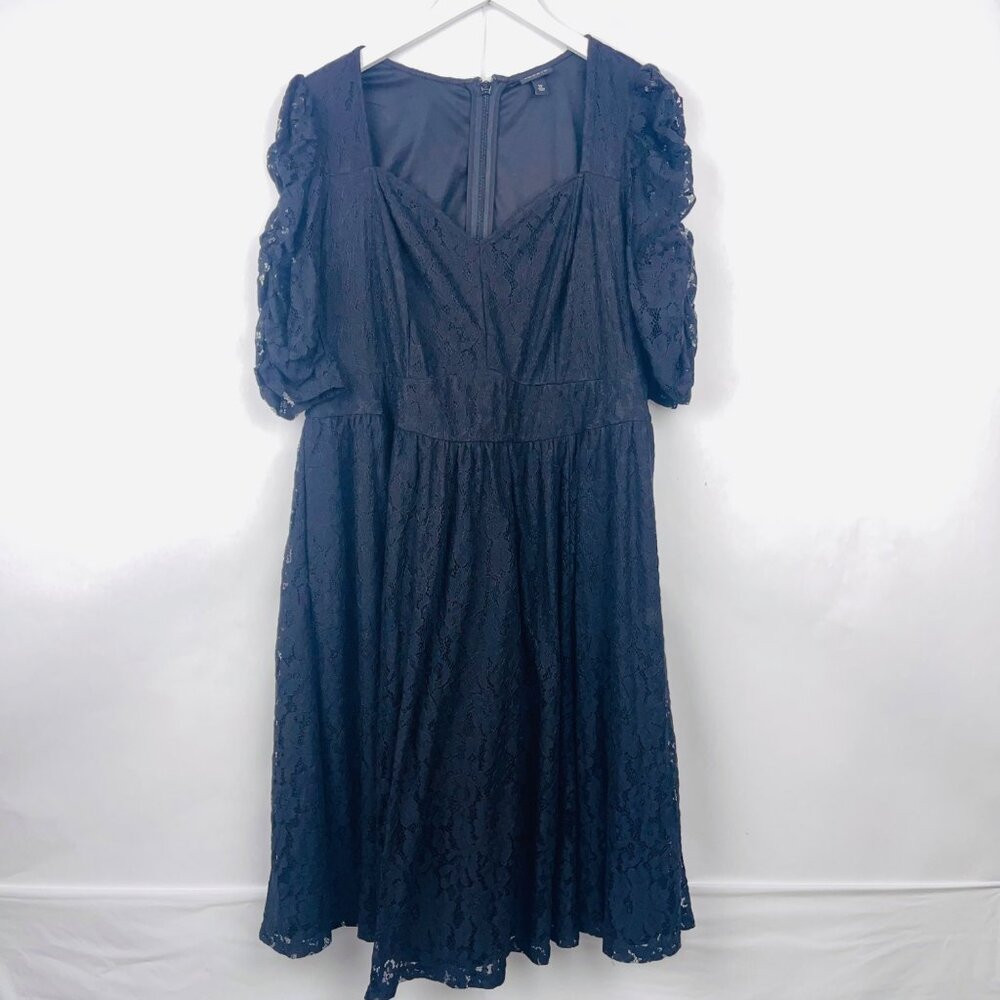 Torrid Black Lace A-Line Midi Dress With Puff Sleeves & Back Zipper Size 12